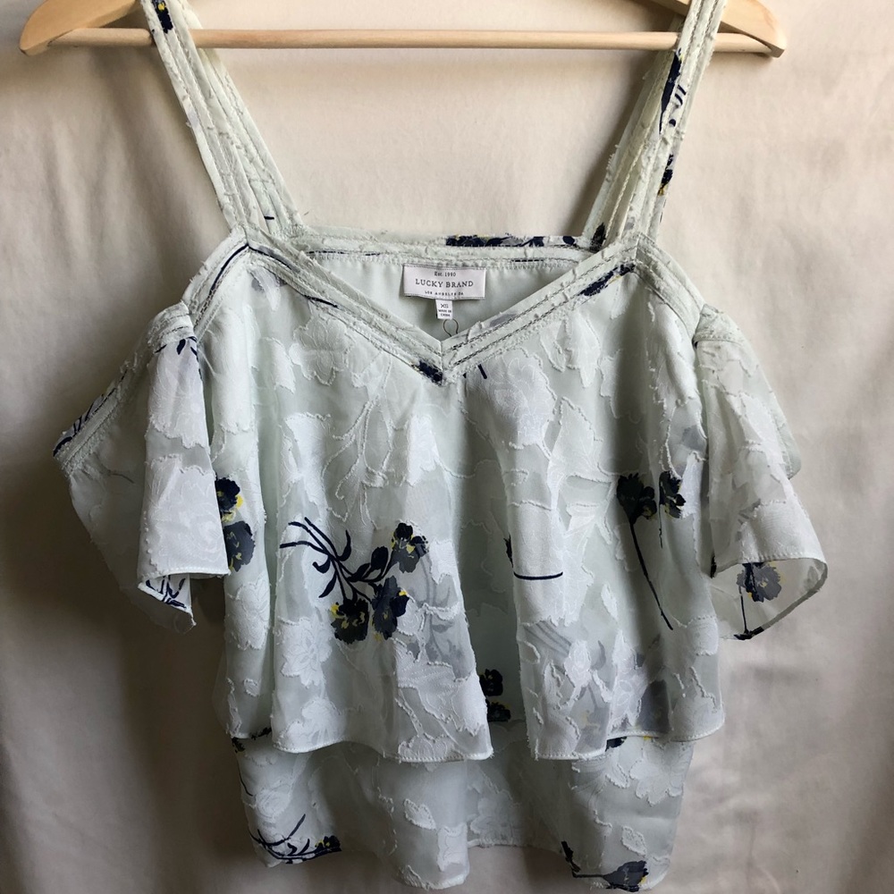 Lucky Brand Floral Cold Shoulder Cropped Top